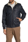 Levi's Faux Leather & Faux Shearling Bomber Jacket In Navy