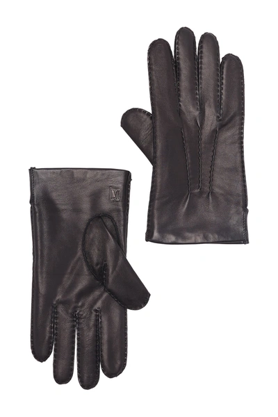 Bruno Magli Cashmere Lined Hand Stitch Leather Gloves In 001blk