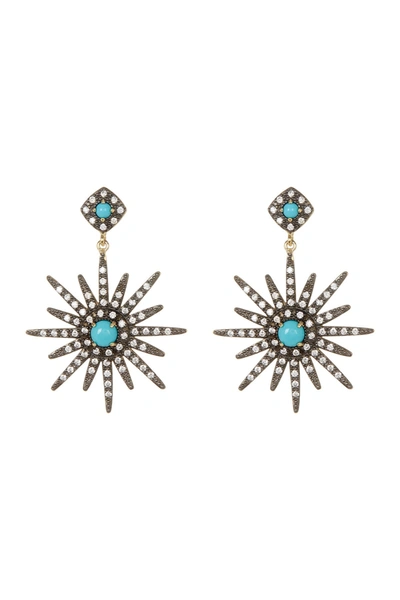 Adornia 14k Yellow Gold Plated Turquoise & Swarovski Crystal Accented Starburst Earrings In Blue