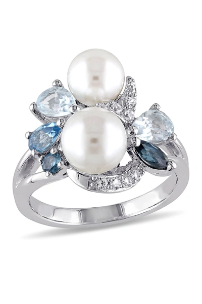 Delmar Sterling Silver 6.5-8mm White Freshwater Pearl In Blue