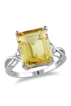 Delmar Sterling Silver Citrine & White Topaz Emerald Ring In Yellow