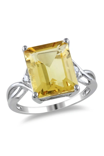 Delmar Sterling Silver Citrine & White Topaz Emerald Ring In Yellow
