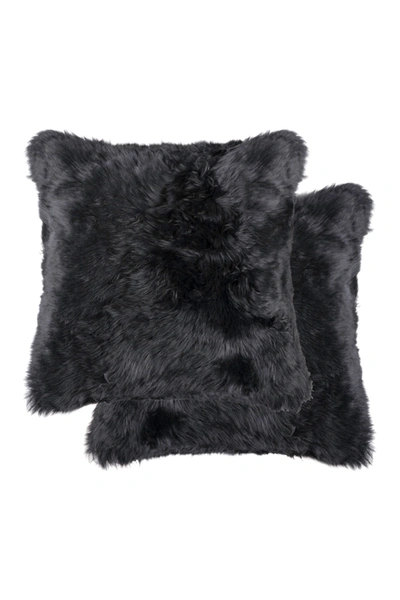 Natural New Zealand Genuine Sheepskin Shearling Pillow In Black