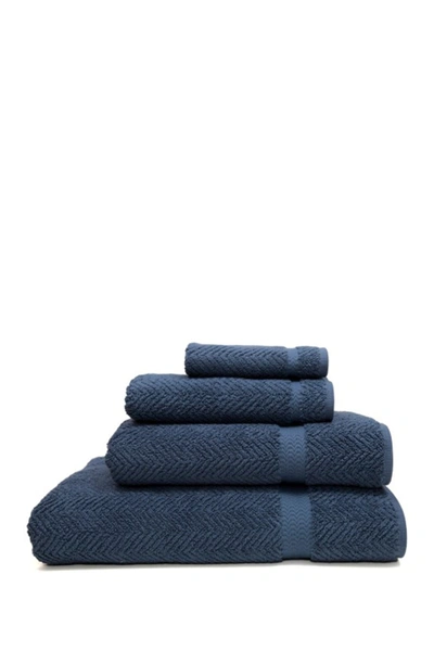 Linum Home Midnight Blue Herringbone 4-piece Towel Set In Navy