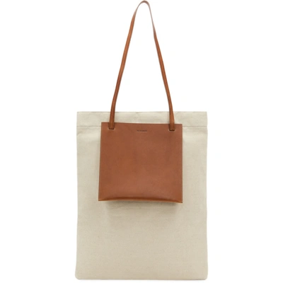 Jil Sander Slip-pocket Leather And Canvas Tote Bag In Beige