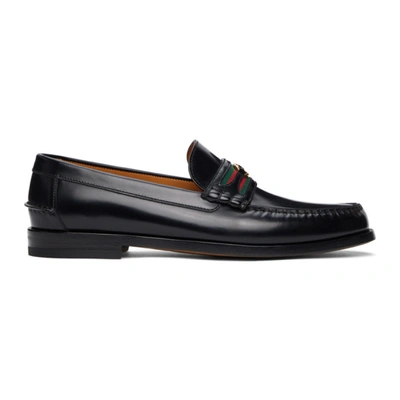 Gucci Kaveh Web-striped Leather Loafers In Black