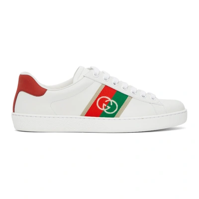 Gucci White & Red Interlocking G Ace Trainers