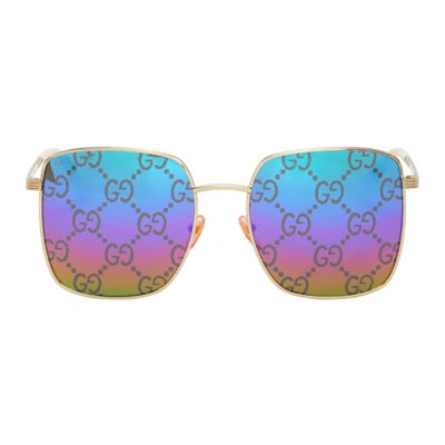 Gucci Gold & Multicolor Gg0802s Sunglasses In 004 Gold Gold Multicolor