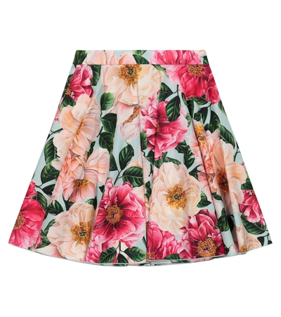 Dolce & Gabbana Kids' Girl's Camellia Floral-print Pleated Skirt In Floral Print