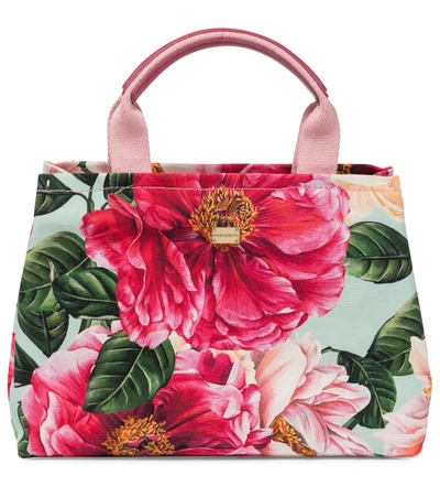 Dolce & Gabbana Kids' Floral Canvas Tote In Pink