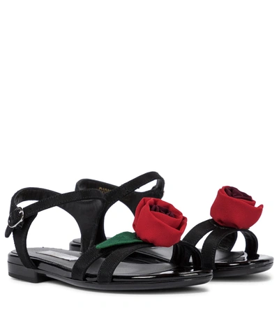 Dolce & Gabbana Kids' Embellished Grosgrain Sandals In Black