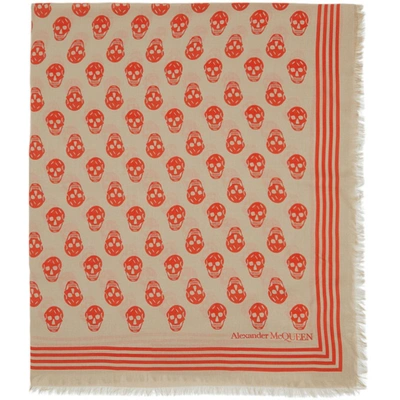 Alexander Mcqueen Beige & Orange Biker Scarf In 9776 Beige/