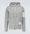 THOM BROWNE ZIPPED 4-BAR HOODED SWEATSHIRT,P00501827