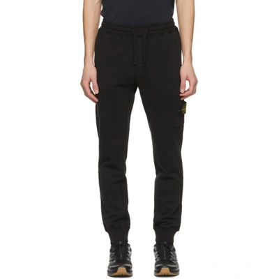 Stone Island Black Slim Cargo Trousers With Elasticated Waist And Logo Patch In Stretch Cotton Man