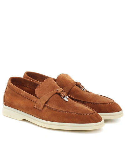 Loro Piana Summer Charms Walk Suede Loafers In Brown