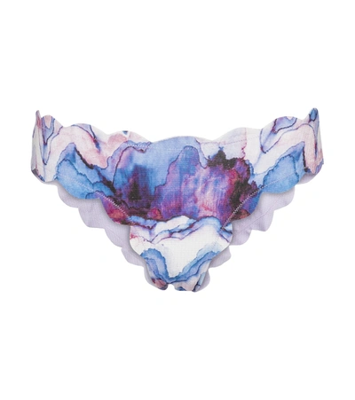 Marysia Antibes Reversible Scalloped Printed Stretch-crepe Bikini Briefs In Blue