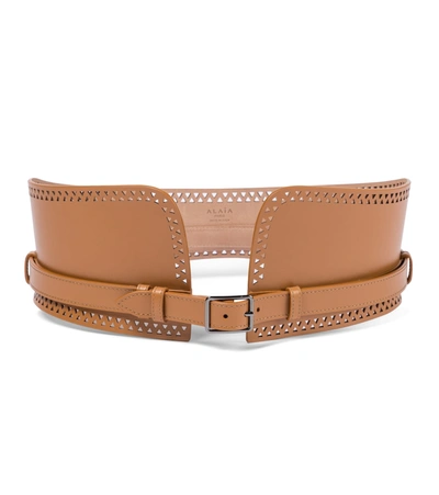 Alaïa Women's Lasercut Leather Corset Belt In Tan Clair