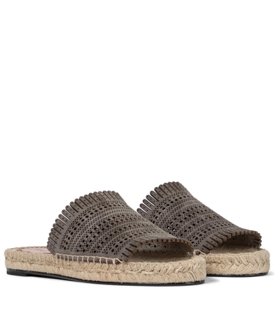 Alaïa Laser-cut Leather Espadrille Sandals In Grey