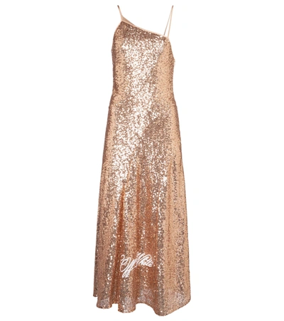 Off-white Paillettes Sequined Slip Dress In Gold