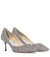 Jimmy Choo Multicolor Glitter Fabric Romy 85 Pumps In Silver