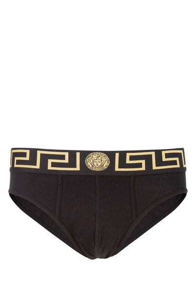 Versace Greca Stretch Briefs Pack Of Two In Black