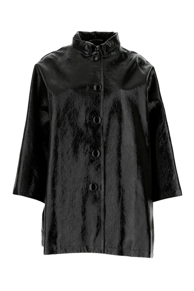 Balenciaga Black Coated Denim Oversize Coat  Nd  Donna 38f