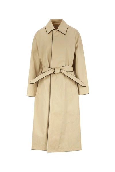 Balenciaga Oversized Leather-trimmed Cotton-gabardine Trench Coat In Beige