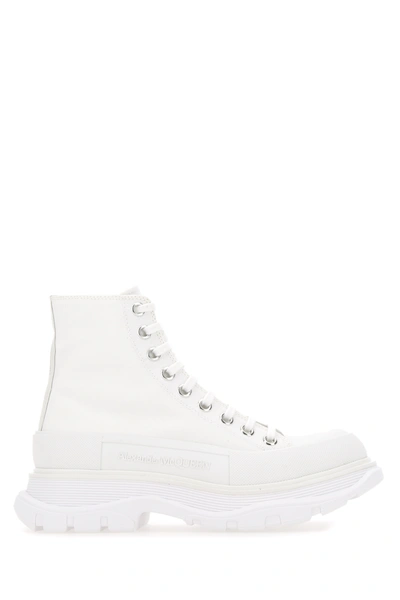 Alexander Mcqueen Canvas And Rubber Exaggerated-sole Ankle Boots In White