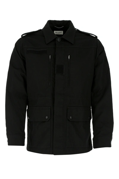 Saint Laurent Cotton And Ramie-blend Twill Parka In Black