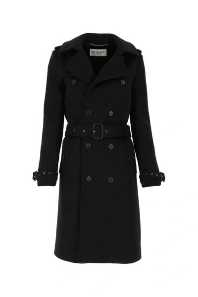 Saint Laurent Black Wool Blend Coat  Nd  Donna 40f