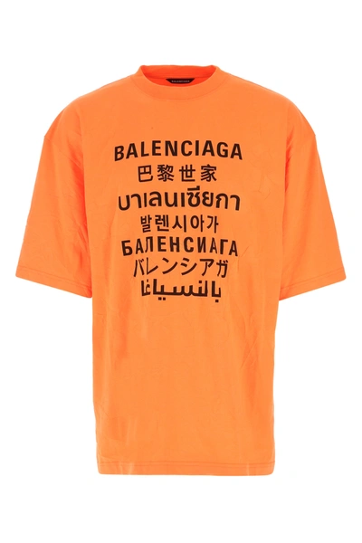 Balenciaga Multi Language Logo Print Cotton T-shirt In Orange