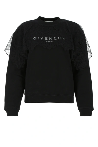 Givenchy Lace Ruffle Cotton Sweatshirt In Black