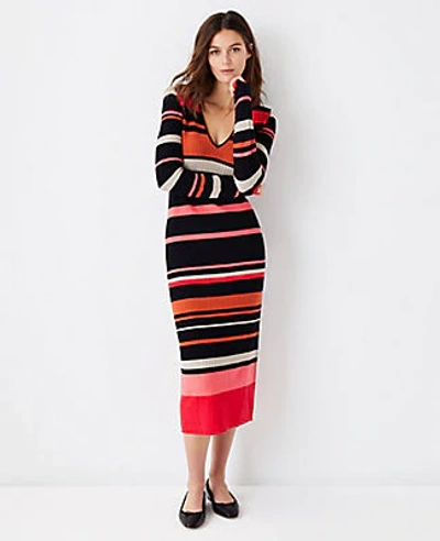 Ann Taylor Mixed Stripe Sweater Dress In Black Multi