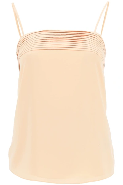 Max Mara Silk Satin Top In Beige,pink