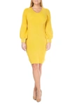 Nina Leonard V-neck Balloon Sleeve Sweater Dress In Mustard