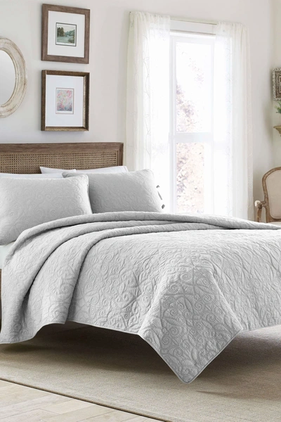 Laura Ashley Felicity Pastel Grey Full/queen Quilt Set In Soft Grey