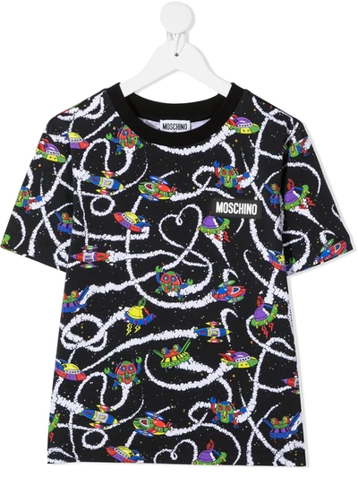 Moschino Kids' Graphic Print T-shirt In Black