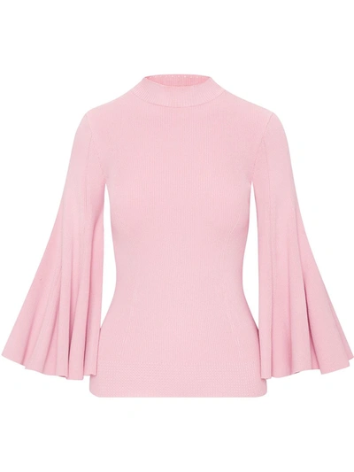 Oscar De La Renta Pointelle-trimmed Ribbed Silk-blend Sweater In Pink