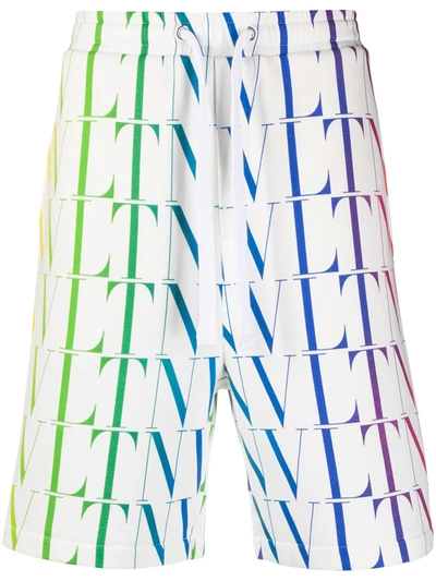 Valentino Vltn Fluorescent Logo Drawstring Shorts In White