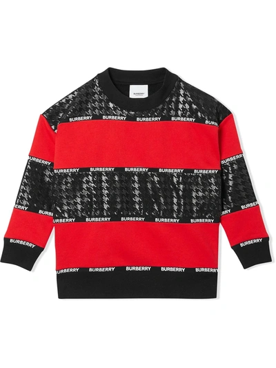 Burberry Teen Houndstooth Print Panelled Sweatshirt In Red
