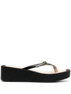 Jacquemus Les Tatanes Lin Leather Platform Flip Flops In Black
