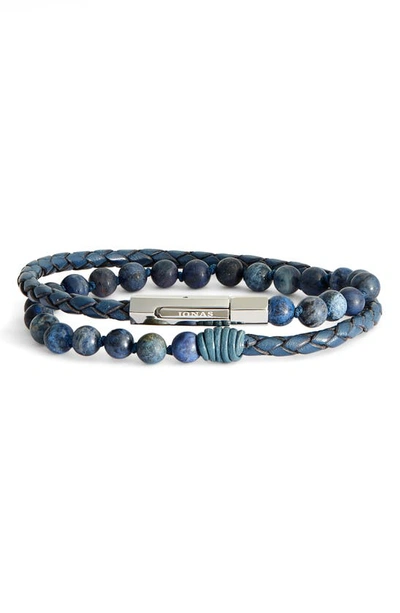 JONAS STUDIO HAND KNOTTED DUMORTIERITE & LEATHER BRACELET,1124-BL