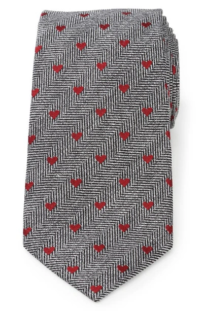 Cufflinks, Inc Herringbone Hearts Linen Tie In Black