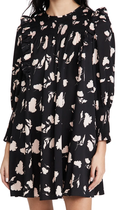 Joie Jamila Smocked Floral Print Dress In Caviar