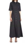 Staud Joan Short-sleeve Maxi Shirtdress In Black