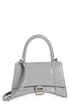 BALENCIAGA SMALL HOURGLASS CROC EMBOSSED LEATHER TOP HANDLE BAG,5935461LR6Y