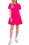 English Factory Puff Shoulder Mixed Media Minidress In Fuchsia