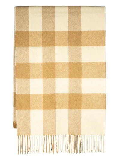 Burberry Half Mega Check Cashmere Scarf In White/alabaster