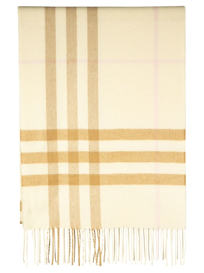 Burberry Giant Check Cashmere Scarf In White/alabaster