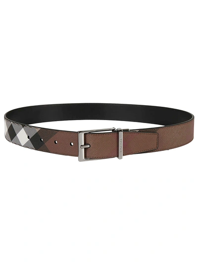 Burberry Square Buckle Belt In Dark Birch Brown/black